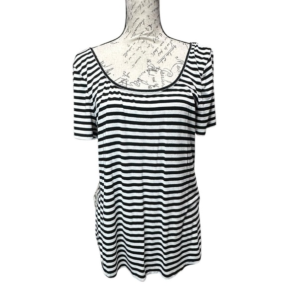 White House Black Market Tops - WHBM Black & White Stripe with Silver Thread Short Sleeve T-shirt Size Medium
